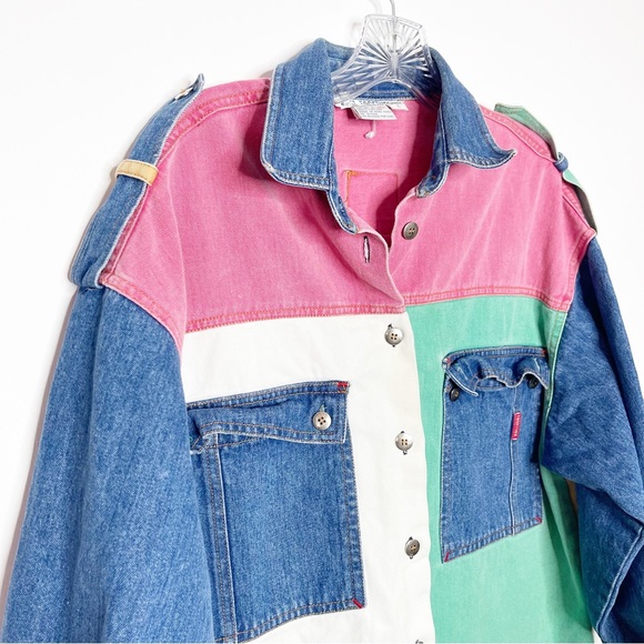 Vintage 80s/90s Colorblock Denim Jacket Size L (Fits Up to Size 14 Unbuttoned) - Picture 3 of 14